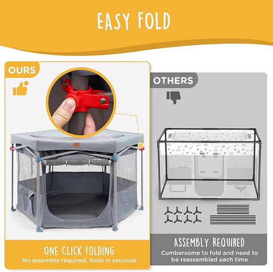 Zora Portable Pet Playpen, Foldable Dog Playpens for Indoor and Outdoor Exercise, Pop Up Pet Fence with Carrying Case for Dogs/Puppies, Dove Gray, 49" x 49" x 28"