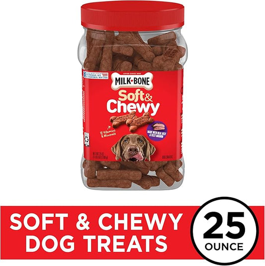 Milk-Bone Soft & Chewy Dog Treats, Beef & Filet Mignon Recipe With Chuck Roast, 25 Ounce Container