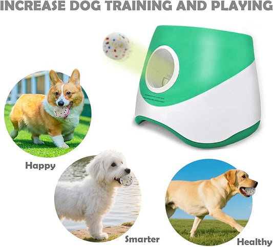 Automatic Dog Ball Launcher for Samll to Medium Dogs, Upgraded Interactive Toy Balls Thrower, Distance Adjustable Mental Stimulating Dog Toys with 4 Etpu Balls 2.2 Inch (Green)