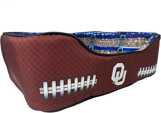 NCAA Oklahoma Sooners Stadium Dog Bed, Pet Pillow Bed for Dogs, Sporty Football Dog Bed and Lounge Cushion