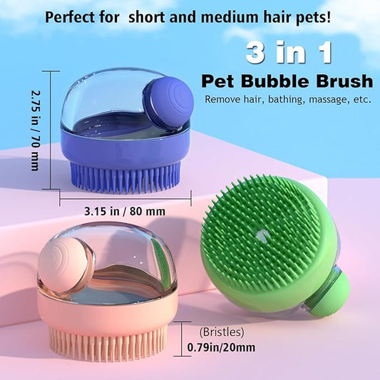 Dog Bath Scrubber Brush Pet Dog Grooming Massage Shampoo Bath Brush with Soap and Shampoo Dispenser Soft Silicone Bristle for Long Short Haired Dogs Cats Shower (GRAY)
