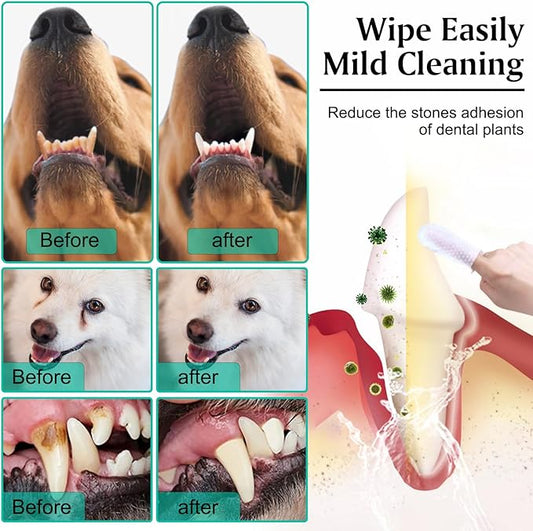 Dog Teeth Cleaning Wipes, Teeth Cleaning Wipes for Dogs & Cats, Remove Bad Breath by Removing Plaque and Tartar Buildup No-Rinse, Dog Finger Toothbrush, Veterinarians Recommend Disposable Pet Wipes