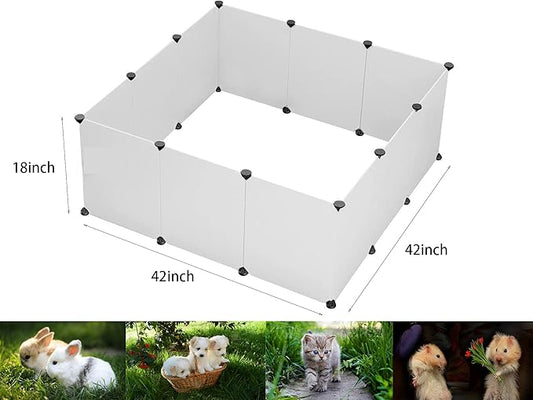 Pet Playpen for Puppy - Plastic Yard Fence Tent for Small Animals,Rabbits Puppy Kennel Cage,Portable Large Space with Transparent White 12 Panels