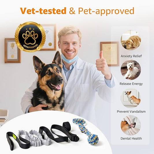 LOOBANI Outdoor Bungee Tug Toy, Dog Toy Hanging from Tree for Small to Large Dogs, Interactive Exercise Play Cord & Tether with Chew Rope Toy (Tree Stump Tug of War-Black)