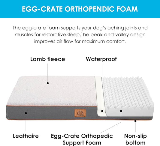 Orthopedic Dog Bed for Large Dogs, Large Dog Bed with Removable Waterproof Cover and Machine Washable Dog Bed, Egg Crate Foam Pet Bed Mat, L(35"X22"X3"), Light Grey
