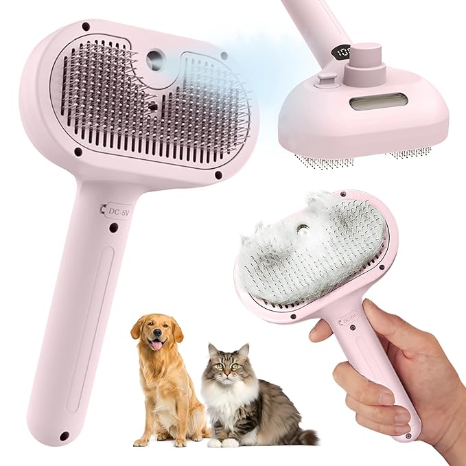 Spray Pet Brush for Shedding, Dog Cat Steam Comb for Pets Grooming with Spray Container EDR Anti-Static Suits for Long&Short Hair Pets