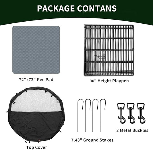 PJYuCien Dog Playpen - Foldable Puppy Playpen, 30" H Dog Fence Indoor Outdoor with 72" x 72" Washable Dog Pee Pad and Top Cover for Small Medium Pets