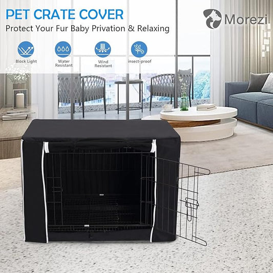 Dog Crate Cover for Wire Crates Kennel 2 Doors Heavy Duty Waterproof Windproof Soundproof Pet Cage Cover Home Decoration - Cover only - Black - Fits 48 Inch Crates