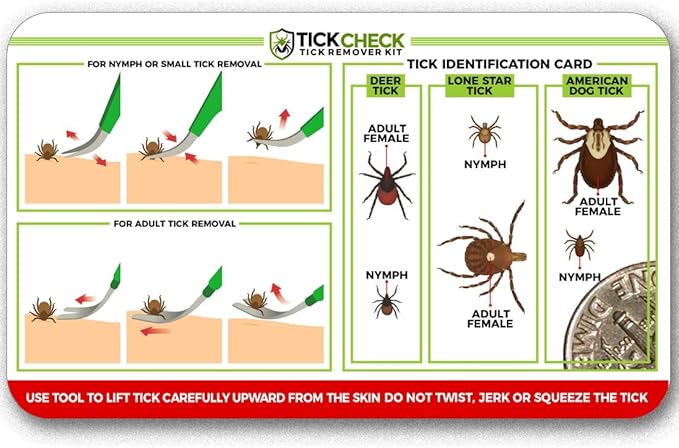 TickCheck Premium Tick Remover Kit - Stainless Steel Tick Remover + Tweezers, Leather Case, and Free Pocket Tick Identification Card (1)