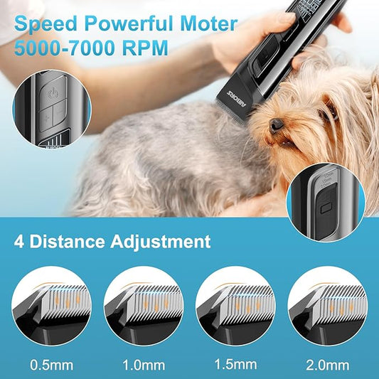 Dog Clippers for Grooming - 5 Speeds Quiet Dog Trimmer Grooming Kit for Thick Heavy Coats Dog Hair Clippers for Pets Cordless Rechargeable Dog Shaver for Small and Large Dogs Cats Animals