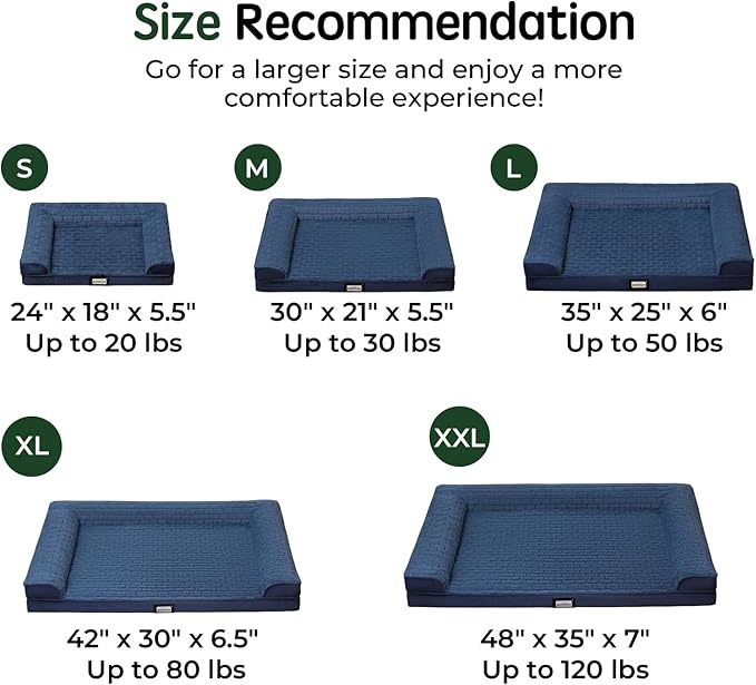 BALANCE Orthopedic Dog Bed, Egg Crate Foam Dog Couch for Pet Sleeping, Pet Sofa with Removable Washable Cover & Nonskid Bottom, Comfy Dog Bed for Medium Size Dog, Blue