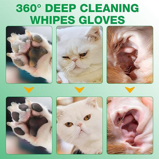 Pet Glove Wipes UNSCENTED for Dogs and Cats No-Rinse, Deodorizing, Grooming Gloves for Paws, Face, Butt, and Legs, Portable Travel-Friendly, Family Stockpile, 10 PCS Hypoallergenic Wipes