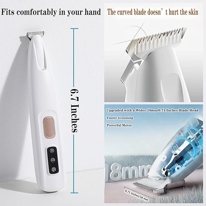 Electric Paw Trimmer for Dogs & Cats - Ultra Quiet Rechargeable Clipper with LED Light, 2 Wide Blades, Waterproof for Paws, Ears, Face, Rump - Multifunctional Pet Grooming Tool