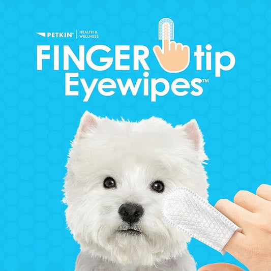 Petkin Fingertip Eye Wipes for Dogs and Cats, 100 Finger Wipes - Slip-On, Snug Fit, Micro-Bristle Fabric - Cleans Eye Area, Dirt and Tear Stains - Convenient, Ideal for Home and Travel - No Scent