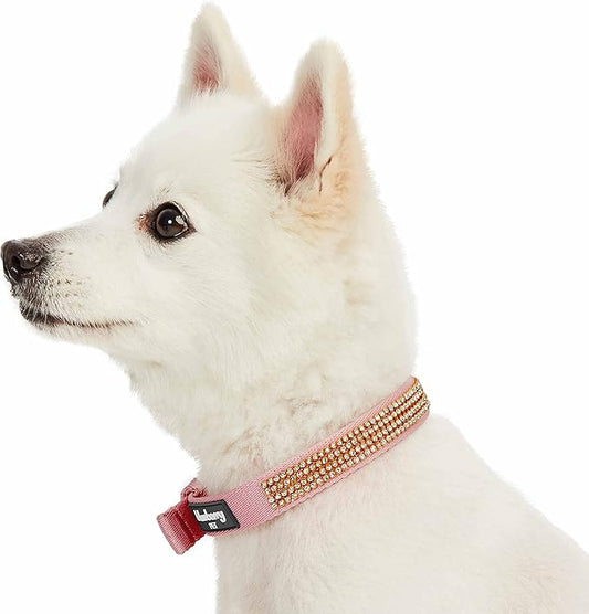 Blueberry Pet Sparkling Rhinestone Adjustable Dog Collar with Metal Buckle, Baby Pink, Neck 17-20.5", for Large Breed