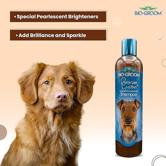 Bio-Groom Bronze Lustre Dog Shampoo - Color Enhancing Pet Shampoo, Dog Bathing Supplies, Puppy Wash, Dog Grooming Supplies, Cruelty-Free, Made in USA, Coat Brightener Shampoo -12 fl oz 1-Pack