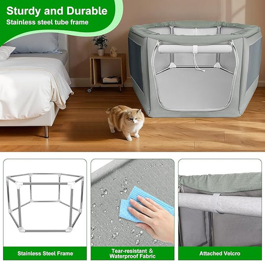 Makerfire Dog Playpen 37 × 32 Inch, Puppy Playpen with Gate for Small Dog/Cat, Pet playpen Tent Kennel Crate for Indoor/Outdoor, Sturdy Safe and Moisture Resistant