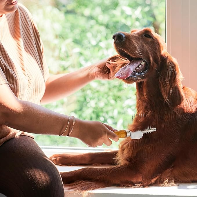 TAKAVU Dematting Rake for Dogs & Cats - Undercoat Comb with Safety Blades for Removing Knots, Mats & Tangles - Grooming Tool for Poodles, Doodles, Long Haired Pets