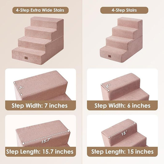 EHEYCIGA Dog Stairs for Bed 20”H, 4-Step Extra Wide Dog Steps for High Bed, Pet Steps for Small Dogs and Cats, Non-Slip Balanced Dog Indoor Ramp, Pink