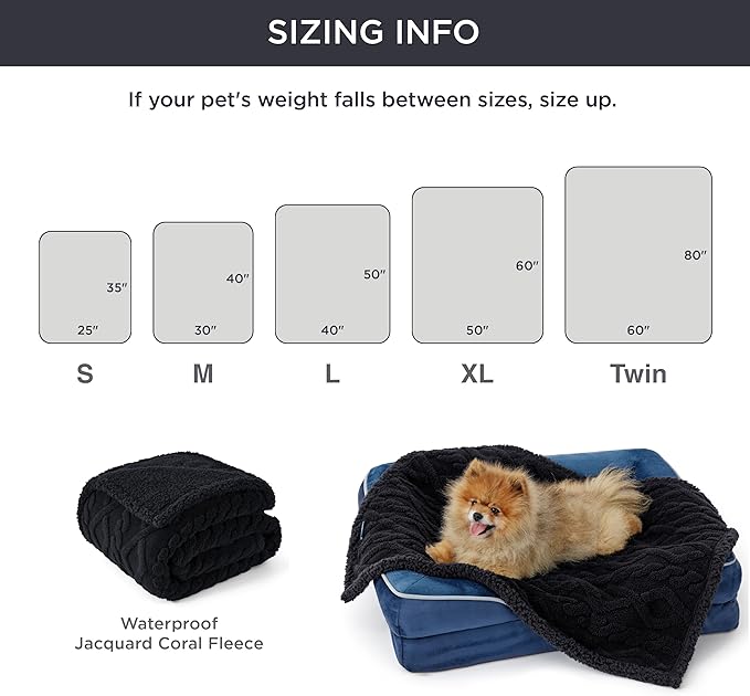 Bedsure Waterproof Dog Blankets for Small Dogs - Pet Blanket for Couch Protector Washable, Premium Jacquard Coral Fleece Cat Throw Blanket, Soft Plush Reversible Furniture Protection, 25"x35", Black