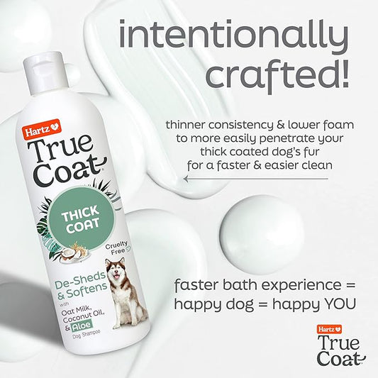 New! Hartz True Coat Thick Coat Specific Dog Shampoo, Desheds & Softens with Oat Milk, Coconut Oil & Aloe