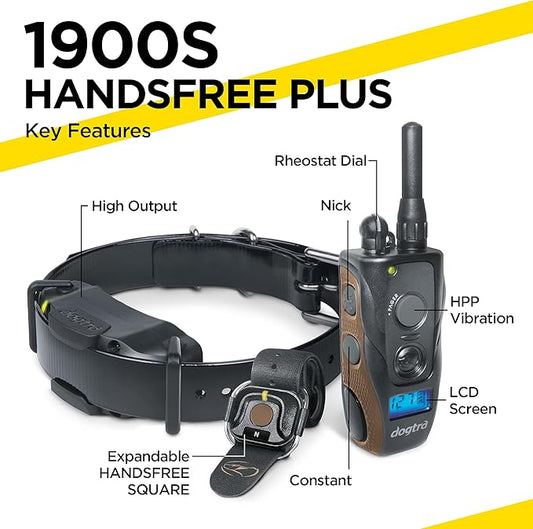 Dogtra 1900S HANDSFREE PLUS Dog Training Collar with Remote for Medium and Large Dogs - 3/4 Mile Range, Electric Dog collar, Waterproof, Vibrating, Rechargeable Correction Ecollar, 127 Training Levels