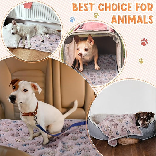 Tatuo 4 Pcs Dog Blanket Pet Puppy Blanket Puppy Teething Toys Paw Print Fleece Blanket for Pet Cat Soft Warm Sleep Mat Guinea Pig Cage Blanket(X-Large(41 x 30 Inch),Beige)