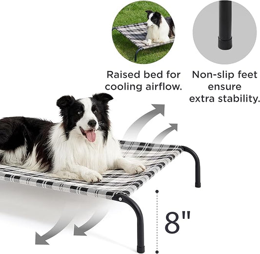 Bedsure Elevated Raised Cooling Cots Bed for Large Dogs, Portable Indoor & Outdoor Pet Hammock with Skid-Resistant Feet, Frame with Breathable Mesh, Checkered White, 49 inches