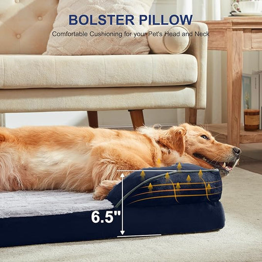 FURTIME Orthopedic Dog Bed for Medium Dogs - Washable Dog Sofa Beds Medium, Supportive Foam Pet Bed with Removable Washable Cover, Waterproof Lining and Nonskid Bottom, Navy Blue