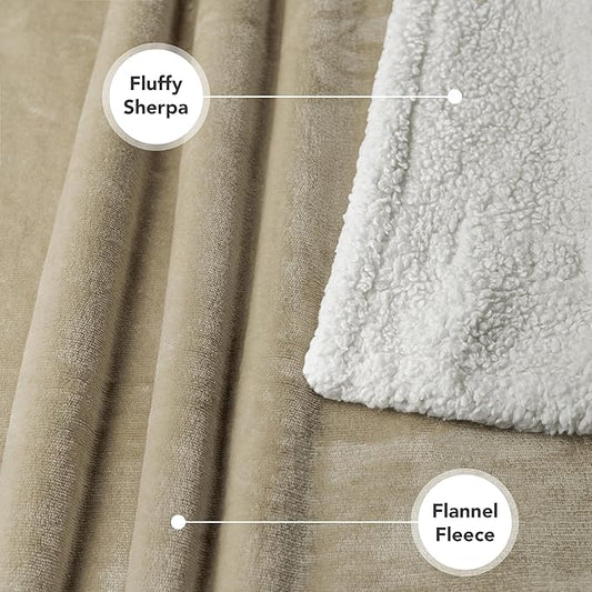 PetAmi Dog Blanket for Bed, XL Pet Blanket Large Dogs, Fleece Furniture Couch Cover Protector Sofa Car Crate Kennel, Soft Sherpa Cat Throw Plush Reversible Washable, Twin 60x80 Taupe