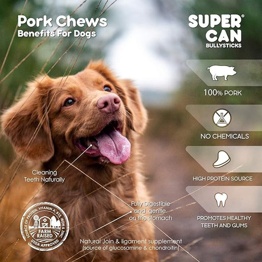 SUPER CAN BULLYSTICKS All Natural Half Pig Ears Dog Treats (30 Count) - Healthy Chews for Large, Medium & Small Dogs