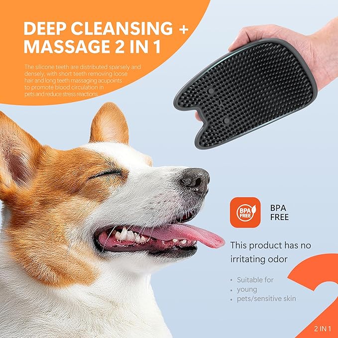 Li&Zhao Dog Bath Brush - 2 PCS Dog Grooming Brush Dog Scrubber for Bath Dog Shampoo Brush Massage Rubber Comb Pet Bath Comb for Pet Shower, Deshedding,Massaging,Shampooing(White & Black)