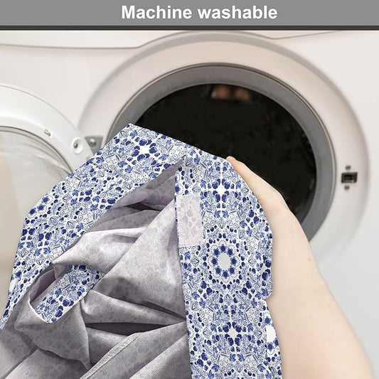 Lunarable Traditional Dog Crate Cover, Circular Flowers and Stripes Russian Gzhel Pattern Classic Motifs, Easy to Use Pet Kennel Cover for Medium Large Dogs, 48 Inch, Pale Blue