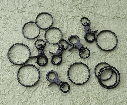 5 Pcs Dog Tag Clips with 5 Pcs 3/4 Inch Keychain 5 Pcs 1 Inch Keychain Multipurpose Metal Dog Tag Rings for Pet Kitten Cat Collars ID Holder Harnesses (Black)