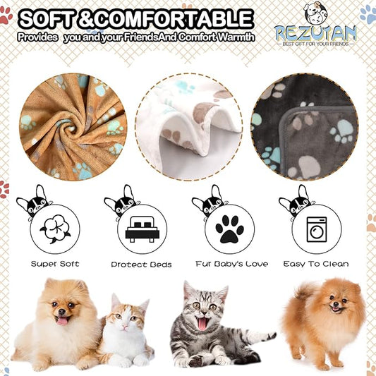 1 Pack 3 Blankets for Dogs Super Soft Fluffy Premium Fleece Pet Blanket Dogs Blankets for Dogs Flannel Throw for Dog Puppy Cat Paw Blanket,Grey/Brown/White,23x16inch