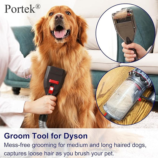 Groom Tool as Dyson Dog Hair Vacuum Attachment for V6 V7 V8 V10 V11 V12 V15 DC07-DC65 UP13-UP30 Ball Animal..., Pet Hair Attachment Grooming Brush Kit Long Extension Hose Adapters