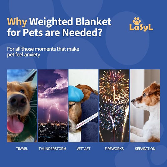 LaSyL Weighted Blanket for Pets | Thunder Blanket for Dogs Anxiety | Premium Soft Minky | Relaxation & Calming & Anti Anxiety | Used in Car, Bed, Couch | Dark Blue, Washable Medium 32" L x 40" W