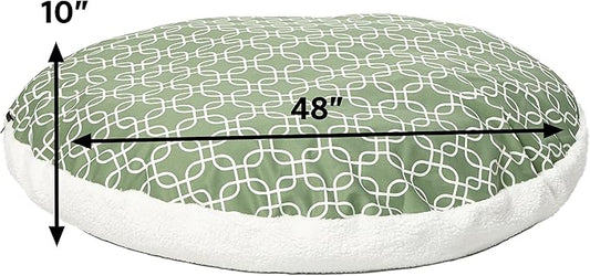 Midwest Homes for Pets PF0048T-FGR Over-Stuffed Dog Bed, Large, 48" Round, Large Dog Breed, Green Geometric Pattern