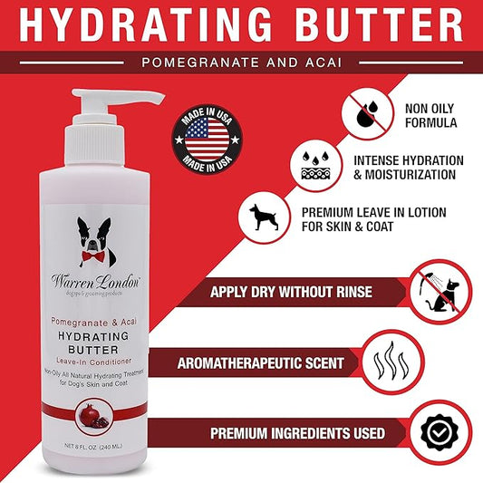 Warren London - Hydrating Butter and Leave-in Conditioner for Dogs Skin and Coat - Pomegranate & Acai - 1gal