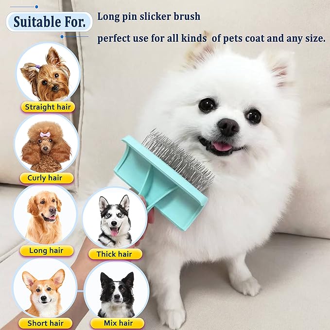 Metal Grooming Comb (7.5inches)and Extral Long Pin Slicker Brush (25mm)