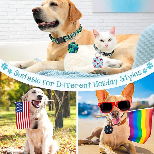 6 Pieces Dog Tag Holder Portable Pet ID Tag Soundless Dog Tag Silencer Bag Dog Tag Cover with Rings Quiet Dog Tag Bag Protector for Dogs Cats Pets (Summer Style)