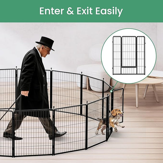 HealSmart Dog Playpen Indoor, Puppy Playpen Indoor for Yard, Camping, 32" Height 8 Panels Heavy Duty Dog Pen for Small/Medium Dogs, Black