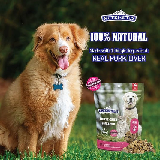 NutriBites Freeze Dried Pork Liver Dog & Cat Treats, 9 oz | Healthy Pet Training Treats or Food Topper | All Natural, Single Ingredient, High Protein | Great for Puppy, Small, Medium, or Large Breeds