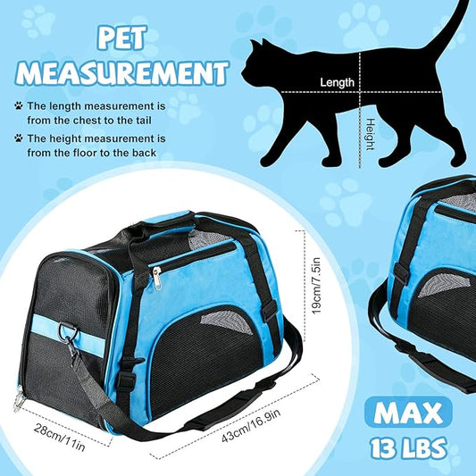 Sweetude 4 Pcs Cat Carrier Soft Pet Carrier for Cat Under 13lbs, 16.9X 11x 7.5 Inch, Soft Sided Foldable Comfortable Portable Carrying Bag for Cat Small Dog Pet Travel (Rose Red, Blue)