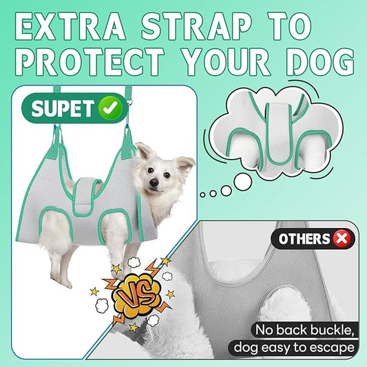 Supet Dog Grooming Hammock Harness for Cats Dogs, Relaxation Pet Restraint & Small Animal Leashes Sling Helper Nail Trimming Clipping, Grey