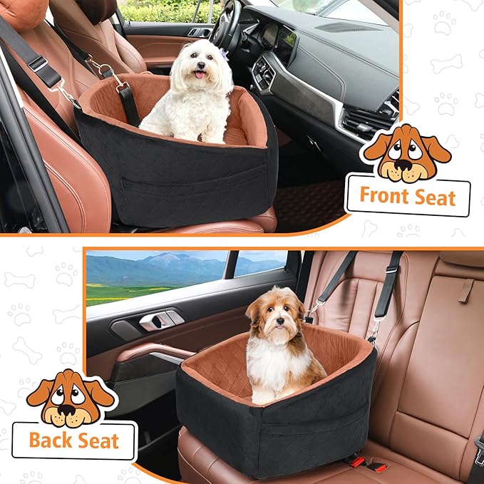 Dog Car Seat for Small Medium Dogs,Detachable Washable Dog Booster Seat Under 30lbs, Pet Car Seat Travel Bed with Storage Pockets and Dog Safety Bel(Black/Z)