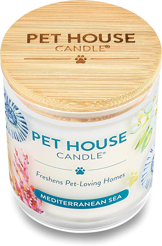 One Fur All Pet House Candle 2 Pack - Plant-Based/Soy Candle - Clean Burning Scented Candles, Long Lasting Pet Odor Candle for Home - Bamboo Watermint, Med Sea