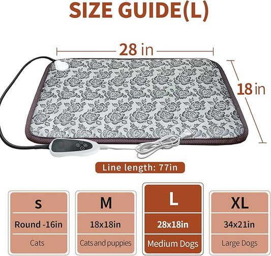 Dog Heating Pad for Dogs 28x18in Waterproof Pet Heating Pad Smart Thermostat Switch, Whelping Supplies Heated Dog Bed,Adding Wire Rope Wires Puppy Heating Pad Mat-Rose