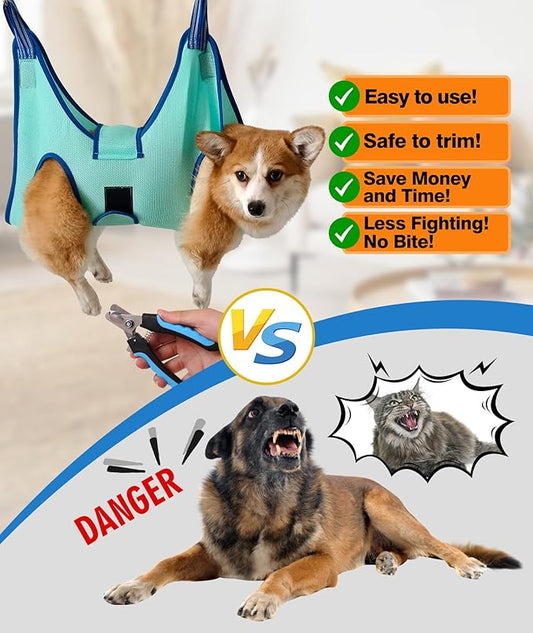 Dog Grooming Hammock 2023 New Edition, Dog Hanging Harness Holder for Nail Clipping, Dog Nail Trimming Hammock with Wide Strap, Dog Grooming Sling for Claw Care (XX-Large 65 LB Max/Turquoise)
