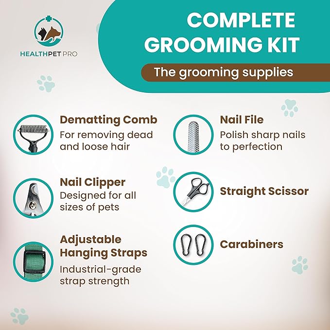 Dog Grooming Hammock for Large Dogs Including Dog Accessories Including Dog Nail Clippers, Dematting Comb, Nail File and Scissor - Dog and Cat Hammock for Grooming - Dog Sling (Medium)